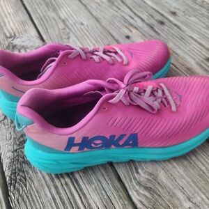 Hoka Pink and Teal Athletic Shoes